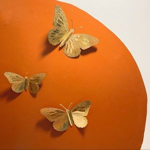 Set of 3 Vintage Metal Gold Tone Butterflies Wall Decor Etched 70s 60s Hanging